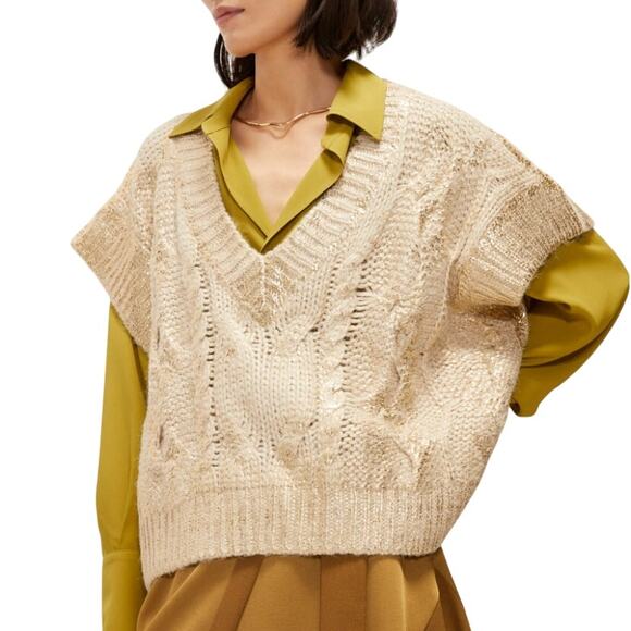 Beatrice.b S Womens Laminated Gold Waistcoat Sweater Jumper Metallic - Picture 11 of 11